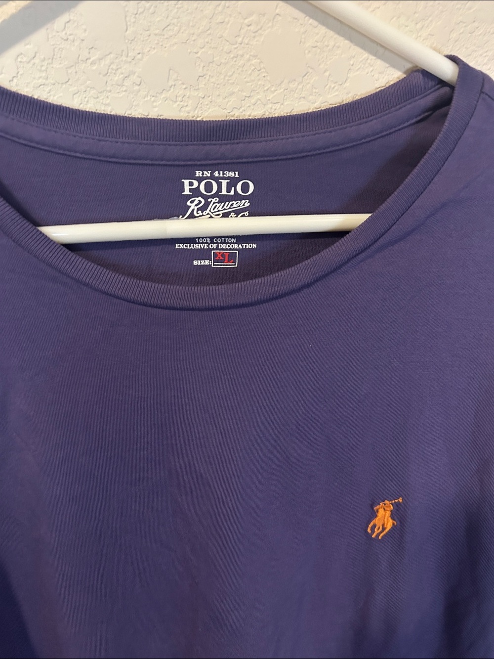 Polo by Ralph Lauren Men’s Purple Crew Neck Tee with Orange Pony Logo